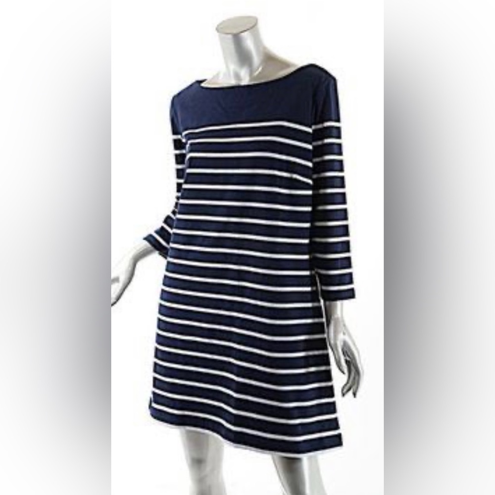 J.McLaughlin Sylvie Boatneck Breton Stripe Dress Size small Blue 3/4 Sleeve